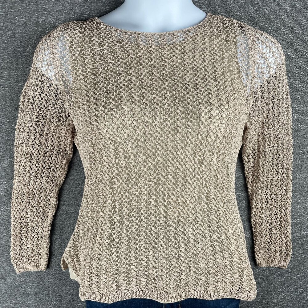 Chicos Top Womens 2/L Beachy Sweater Open Knit Everyday Minimal Basic Stretchy